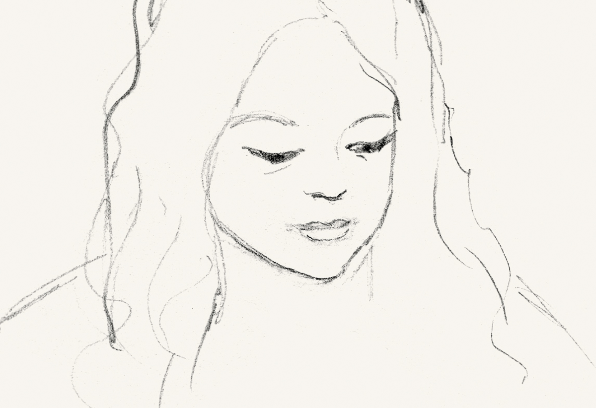 125 cartes à raconter illustrées par Susan Litsios Une des «125 cartes à raconter» de Susan Litsios représantant le visage d'une jeune fille paisible